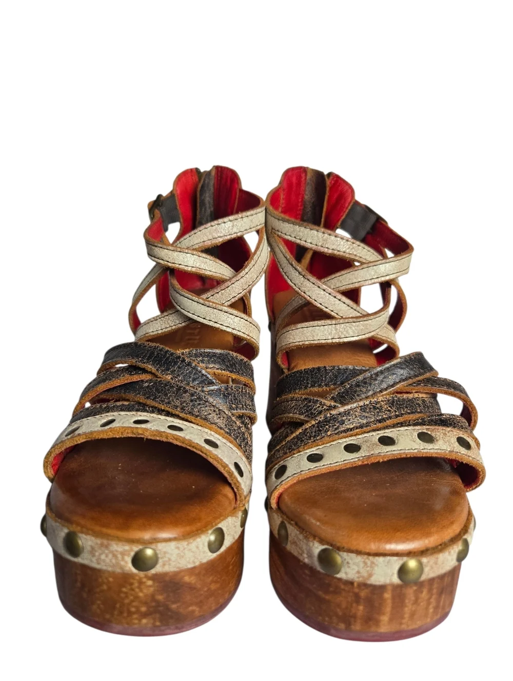 Bed Stu Antonelli Nectar Lux Distressed Leather Wooden Platform Sandals